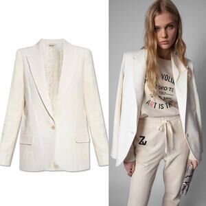Zadig & Voltaire NWT Single Breasted Voyage Crepe Blazer Cream Sz 42